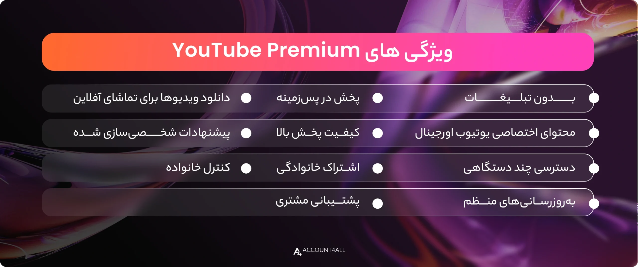 ویژگی و امکانات خرید youtube premium 