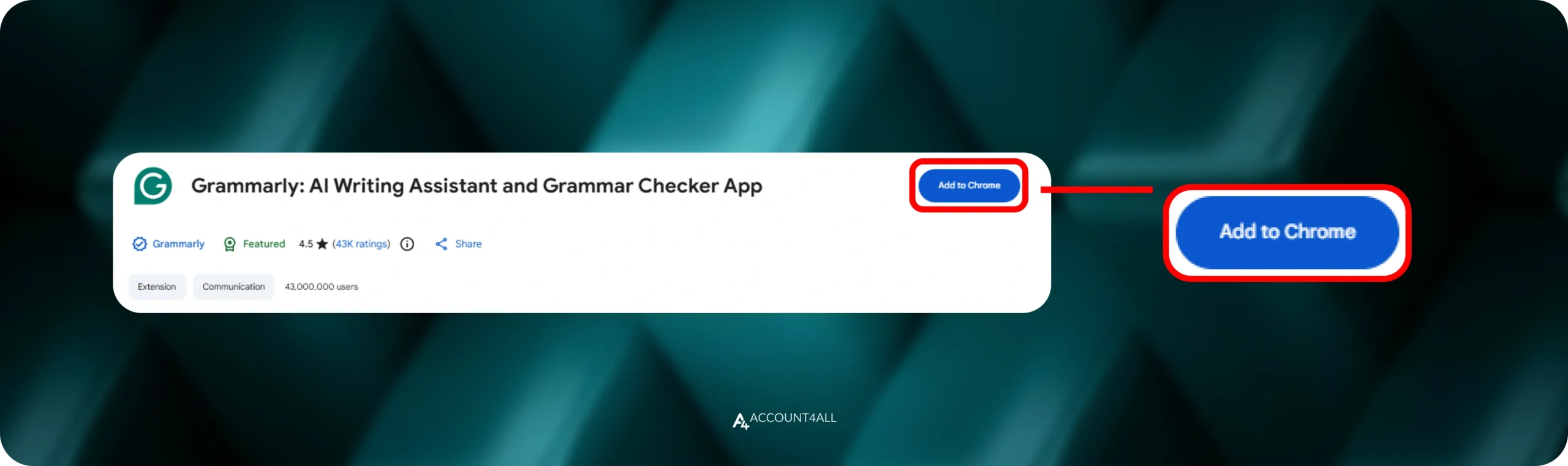 انتخاب گزینه add to chrome برای نصب گرامرلی رایگان